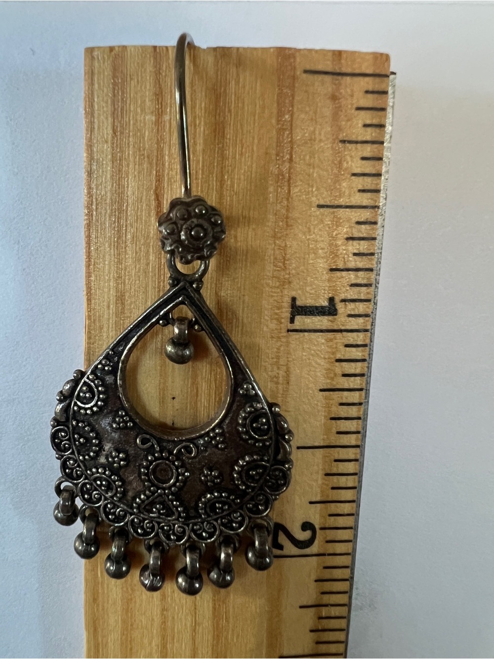 Oxidized SilverTone Boho Tribal Fringe Dangle Earrings - Picture 7 of 7